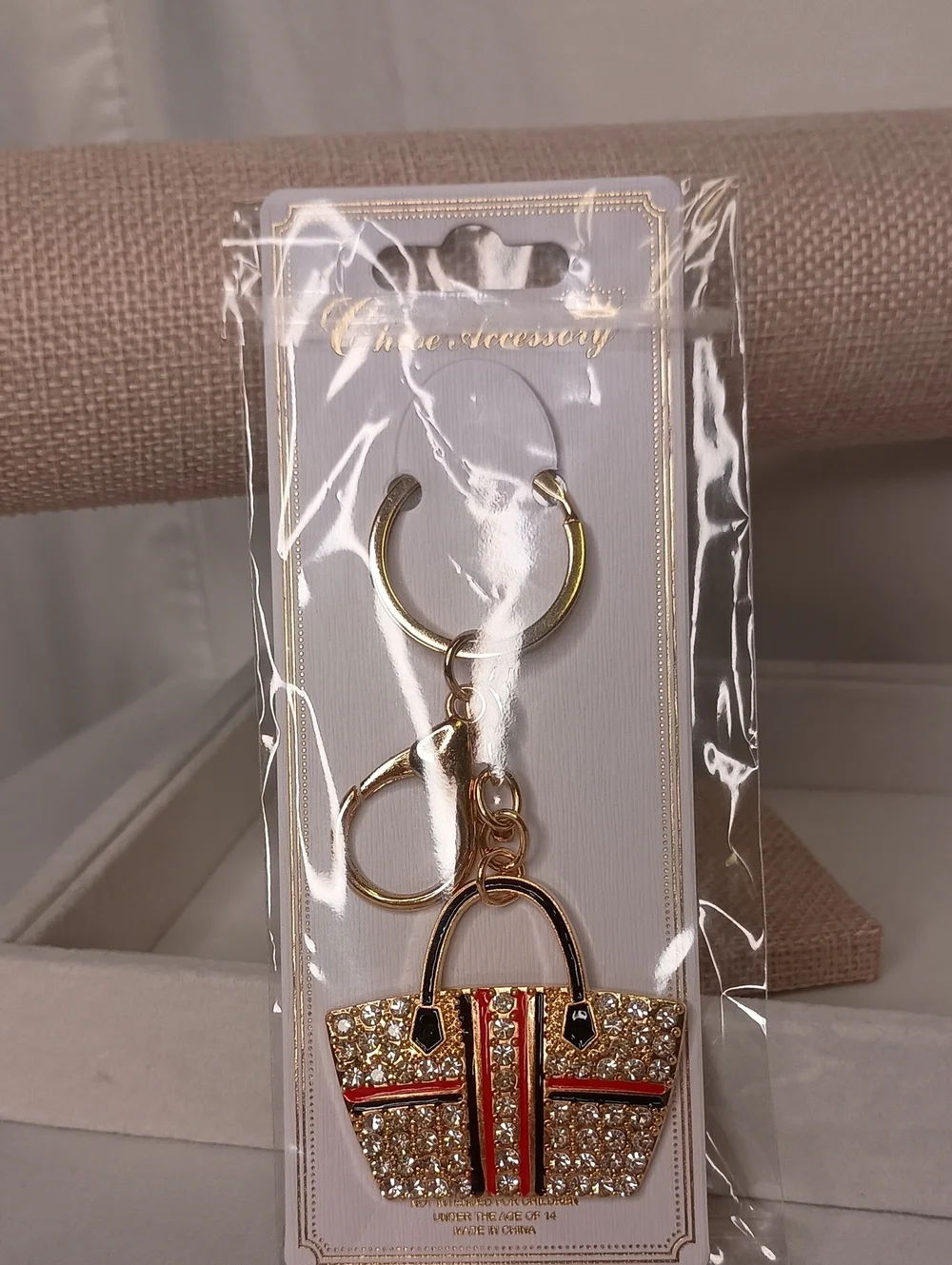 Women's Rhinestone Handbag Keychain Bag Charm Gold Tone RED Purse Accessories